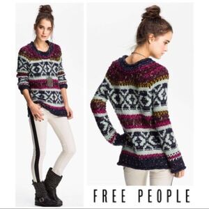 Free People Silver Reed Fair Isle Multicolor Wool blend Sweater Womens Small